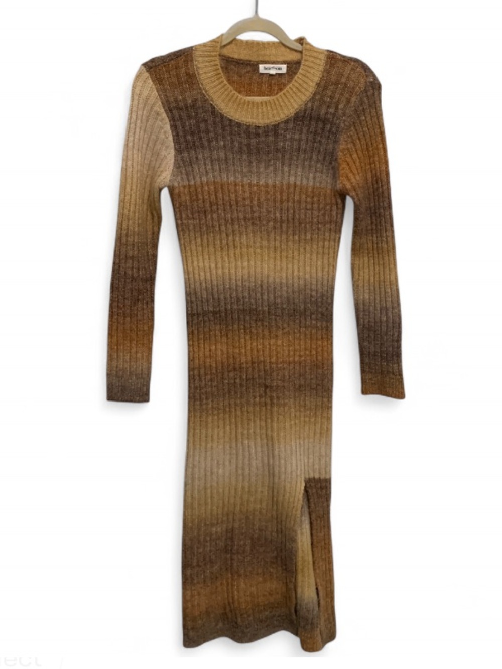 Heartloom Marina Ribbed Long Sleeve Ombre Sweater Dress in Brown and Mustard